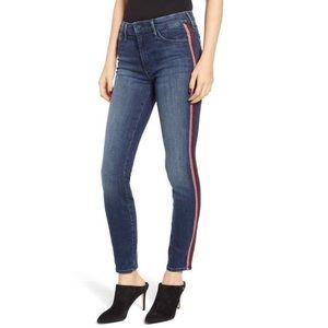 MOTHER High Waisted Looker Skinny Jeans Here Kitty Glitter Stripe